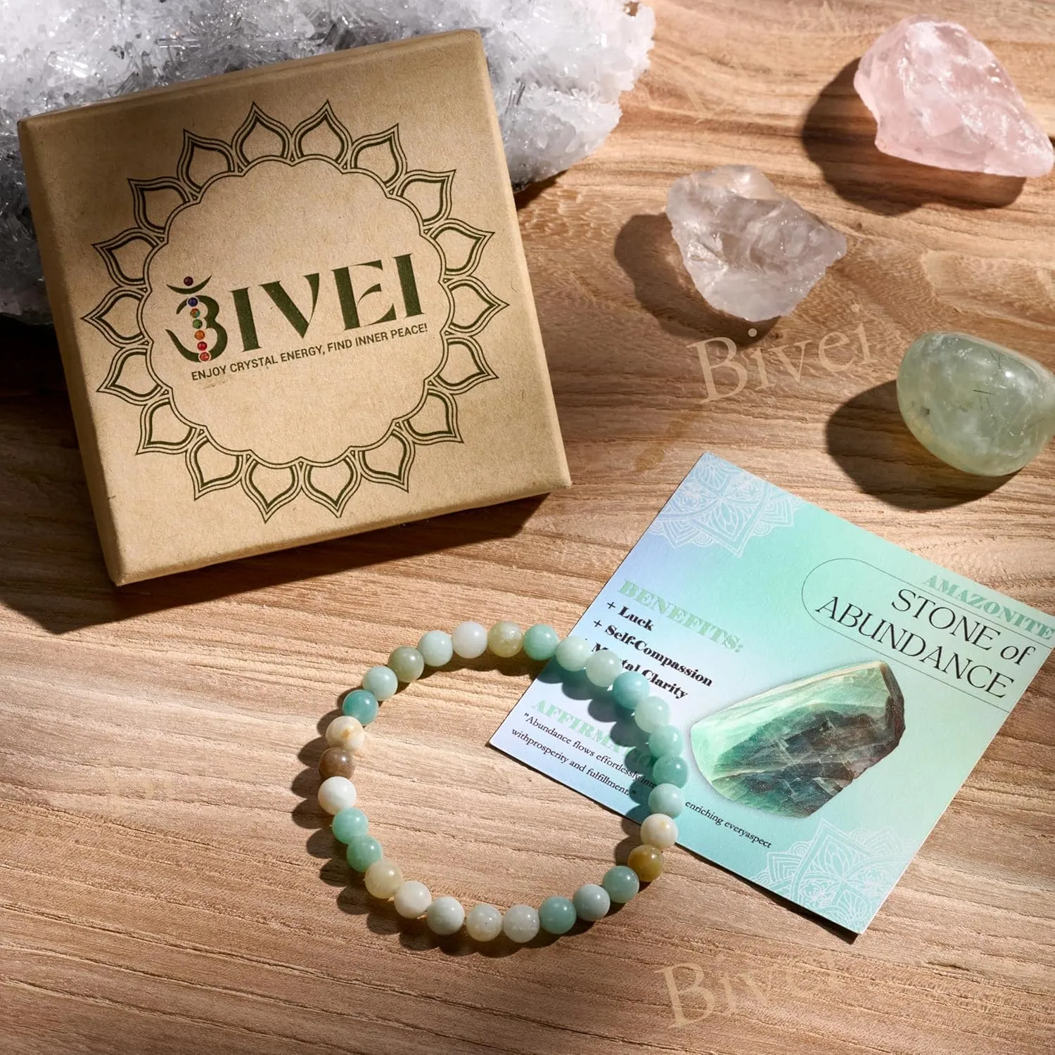Amazonite - Abundance - 6mm Beaded Bracelets for Women Handmade Semi Precious Natural Stone Stretch Elastic Jewelry Yoga Protection Gifts