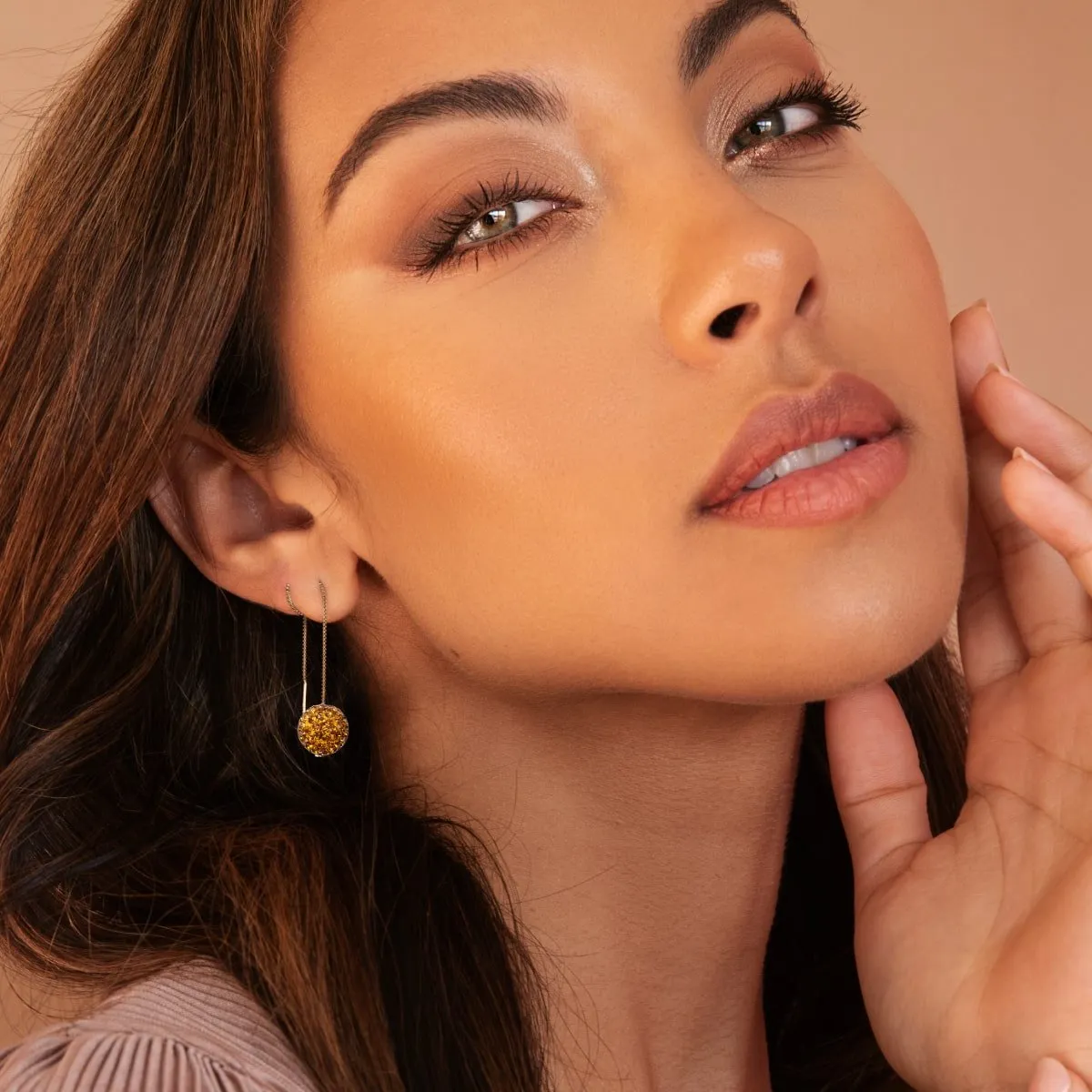 Amber Crystal | Gold Vermeil | Chain Drop Threader Kikiballa Earrings