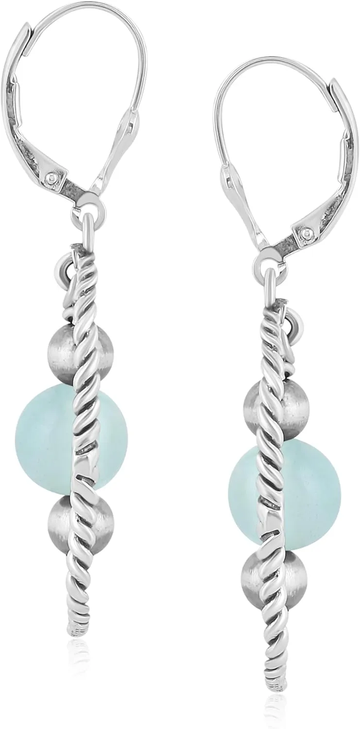 American West Jewelry Sterling Silver Rope and Genuine Gemstone Bead Drop Earrings