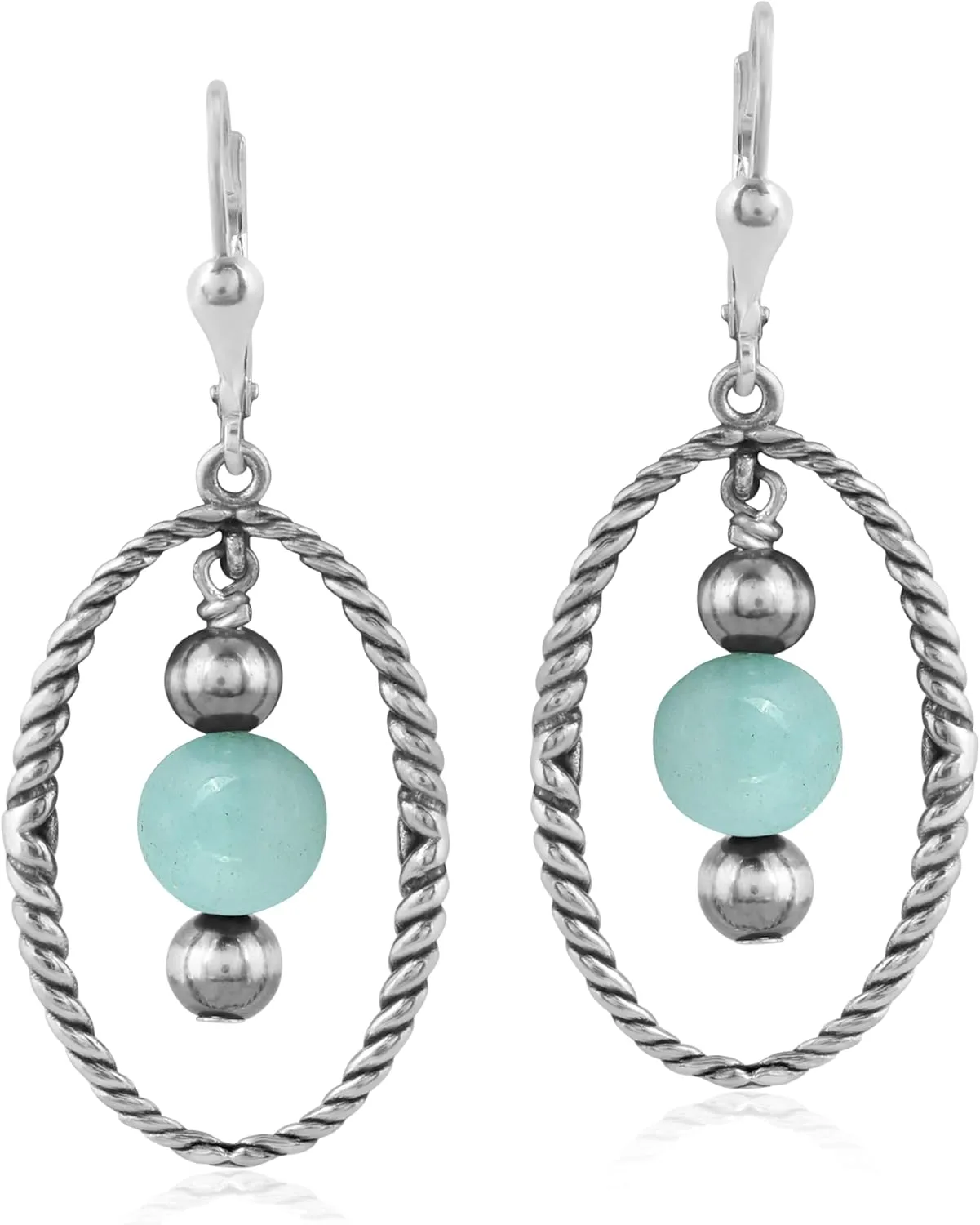American West Jewelry Sterling Silver Rope and Genuine Gemstone Bead Drop Earrings