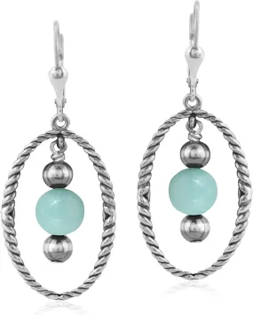 American West Jewelry Sterling Silver Rope and Genuine Gemstone Bead Drop Earrings