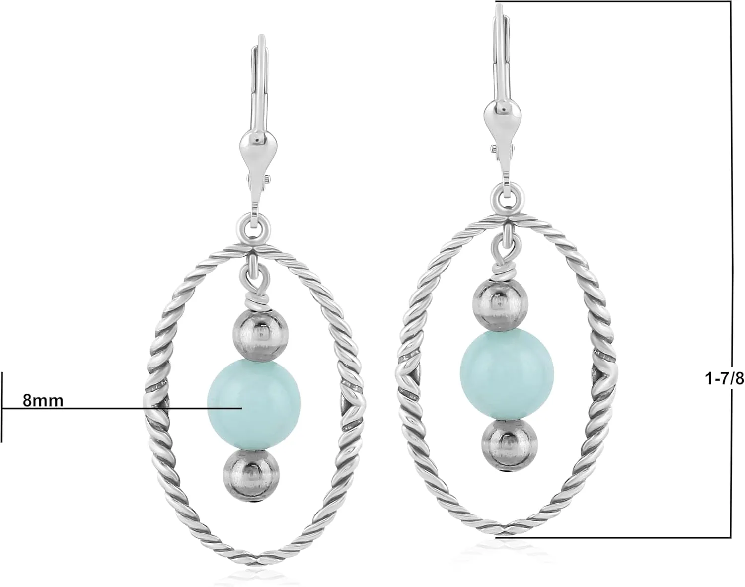 American West Jewelry Sterling Silver Rope and Genuine Gemstone Bead Drop Earrings