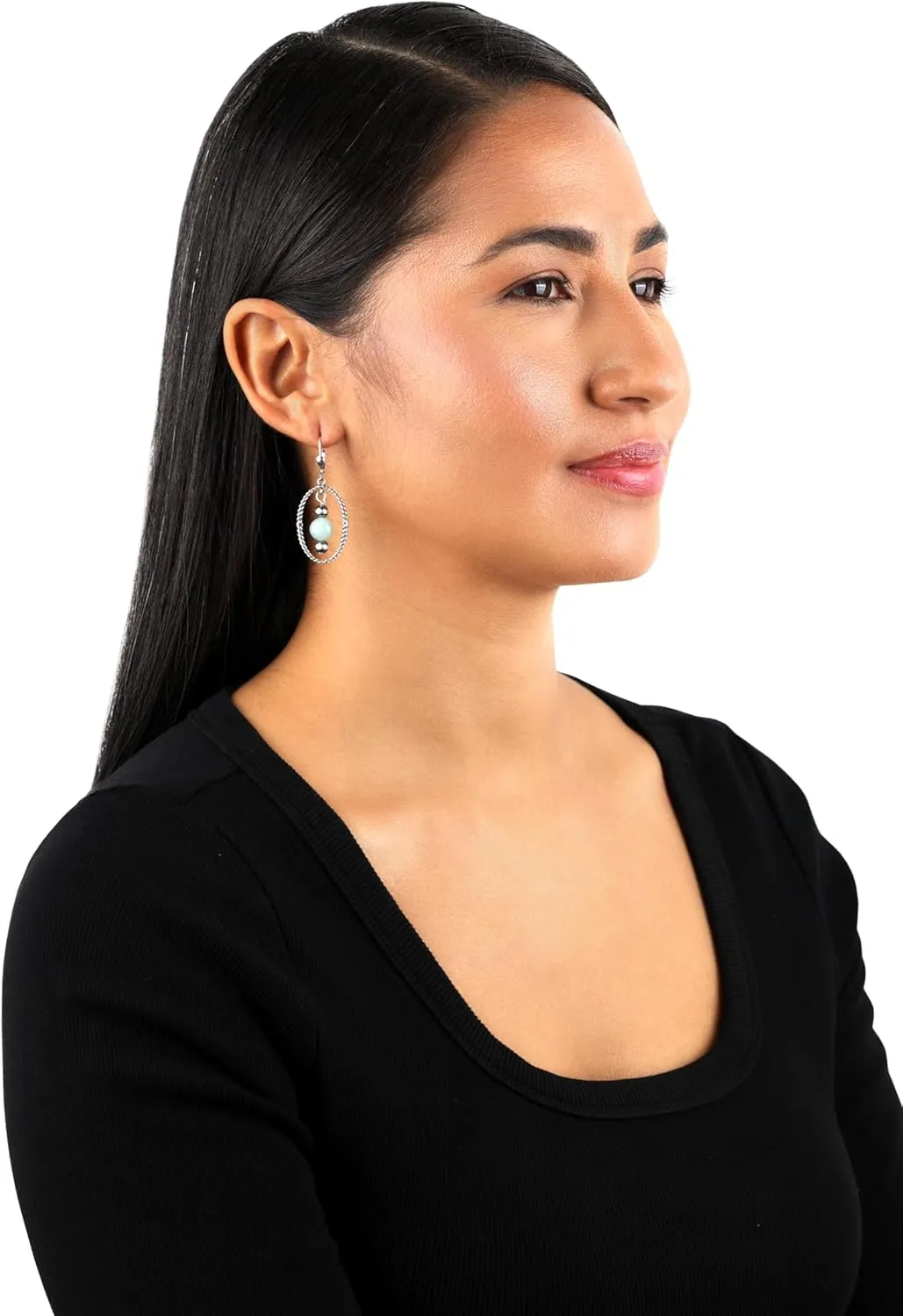 American West Jewelry Sterling Silver Rope and Genuine Gemstone Bead Drop Earrings