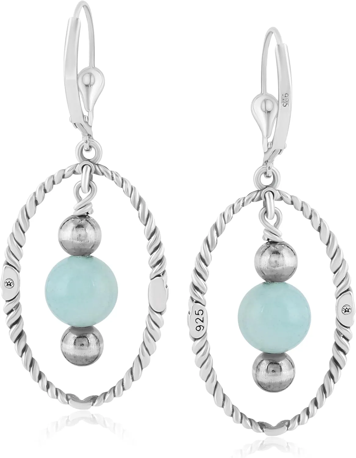 American West Jewelry Sterling Silver Rope and Genuine Gemstone Bead Drop Earrings