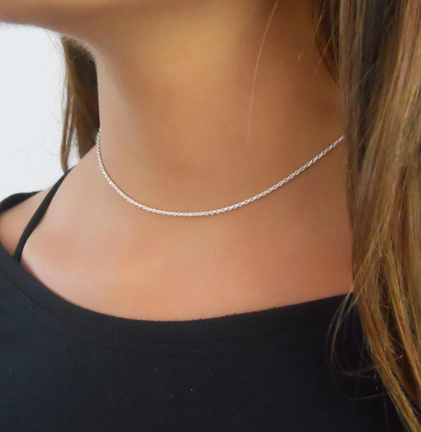 Annika Bella Rope Choker Necklace, 925 Sterling Silver Chain Chokers for Women, Silver Necklaces, Handmade Jewelry, Gift for Her (Rope)