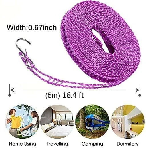 Anti-Slip Clothes Washing Line Drying Nylon Rope with Hooks (5mtr)