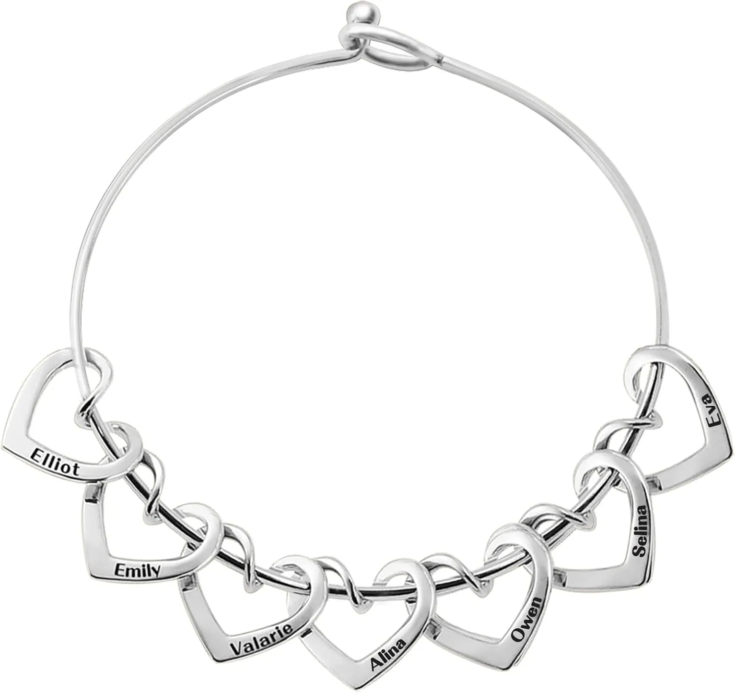 BAUMA AUTO Personalized Bracelets for Women with 2-8 Custom Names Heart Charms Promise Bangle Cuff Bracelets for Women Unique Jewelry for Wife Grandma Mother's Birthday Anniversary Christmas Gift