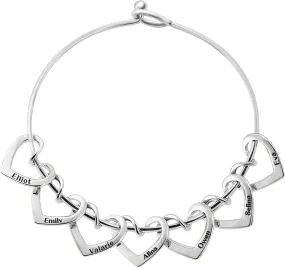 BAUMA AUTO Personalized Bracelets for Women with 2-8 Custom Names Heart Charms Promise Bangle Cuff Bracelets for Women Unique Jewelry for Wife Grandma Mother's Birthday Anniversary Christmas Gift
