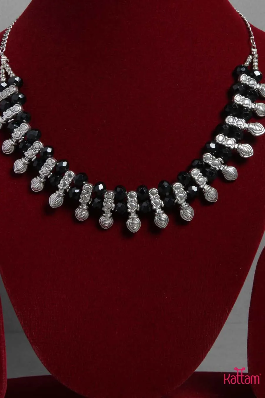 Black Bead Oxidised Chain (No Earring)