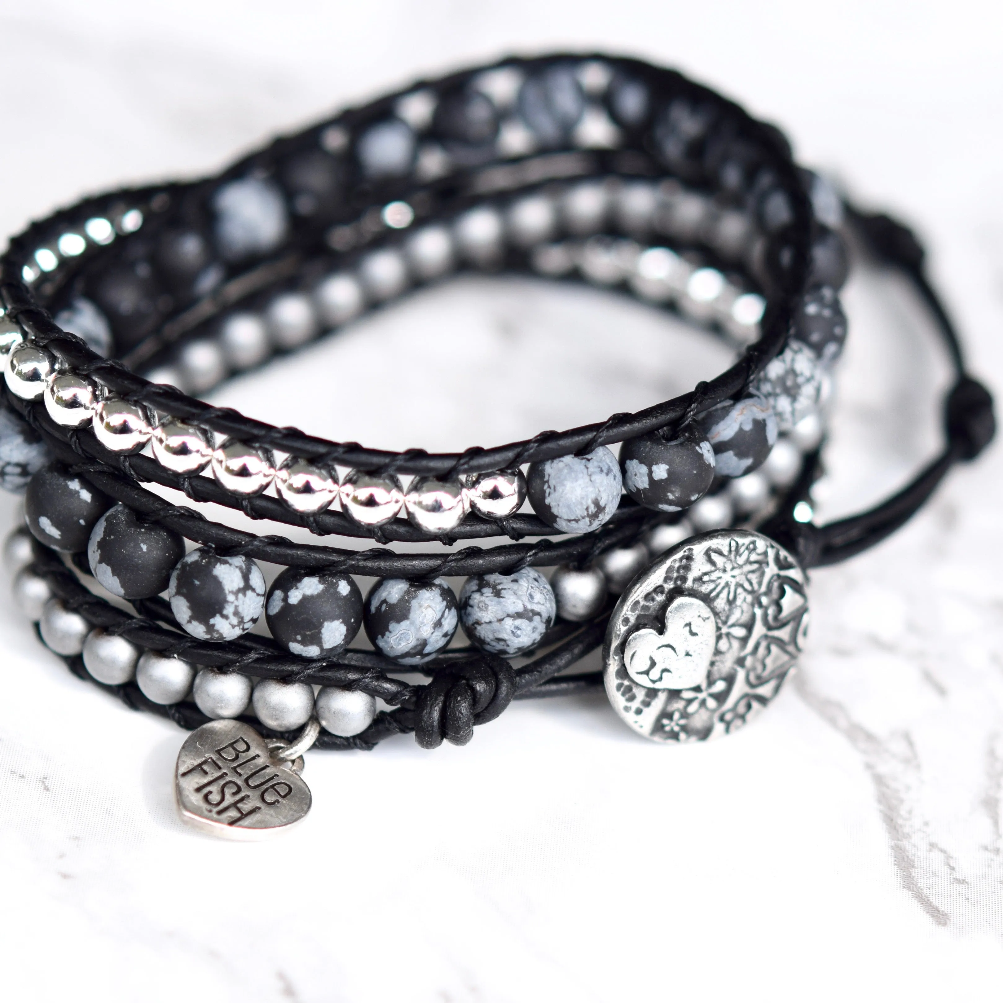 Black Jasper & Hematite Wrap Bracelet