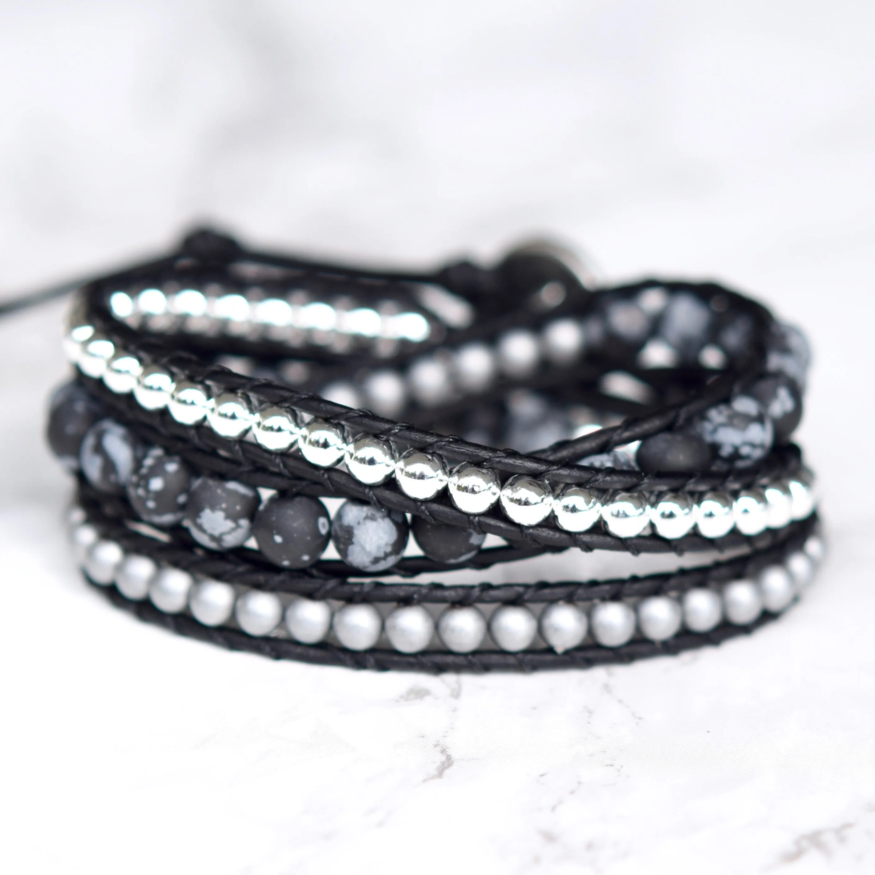 Black Jasper & Hematite Wrap Bracelet