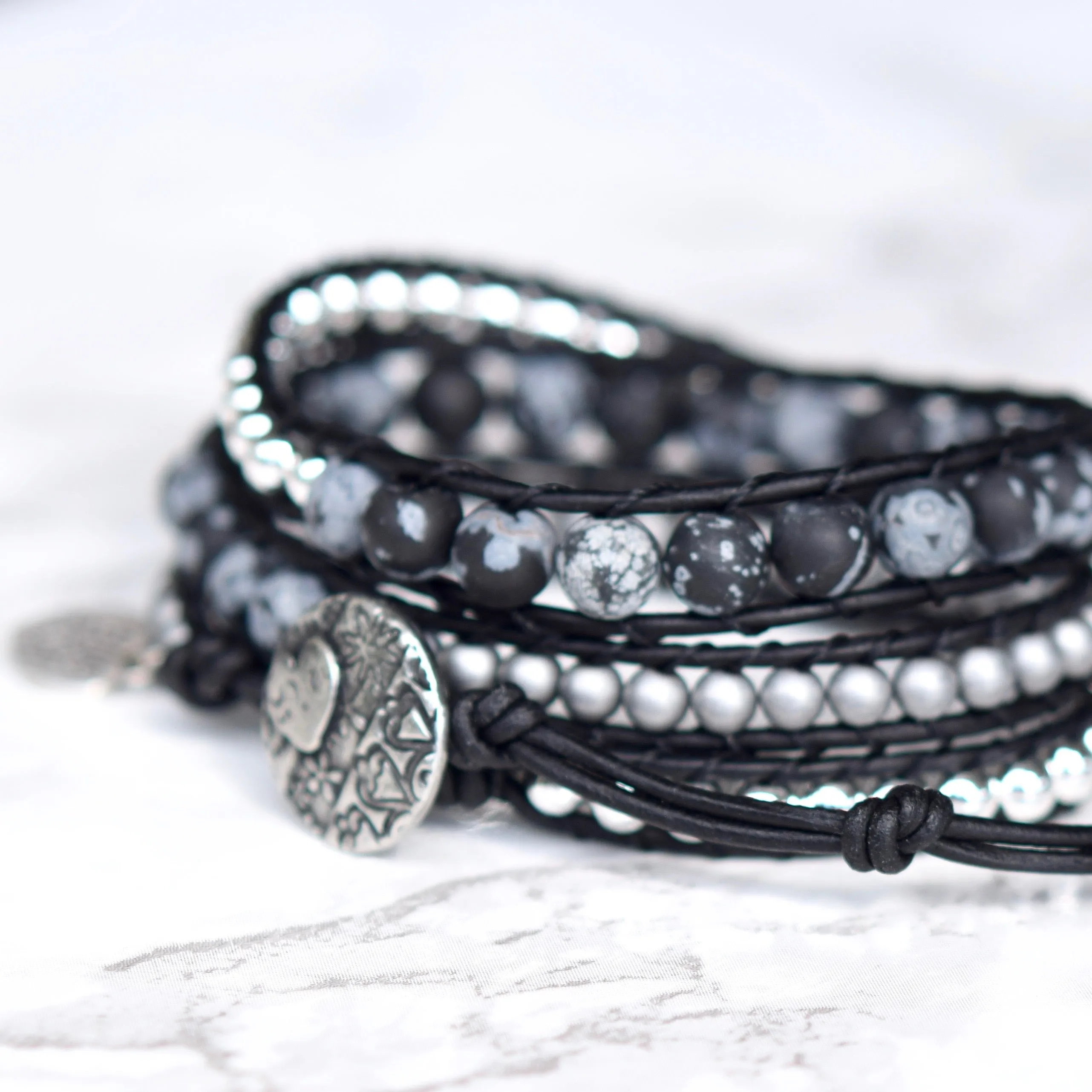 Black Jasper & Hematite Wrap Bracelet
