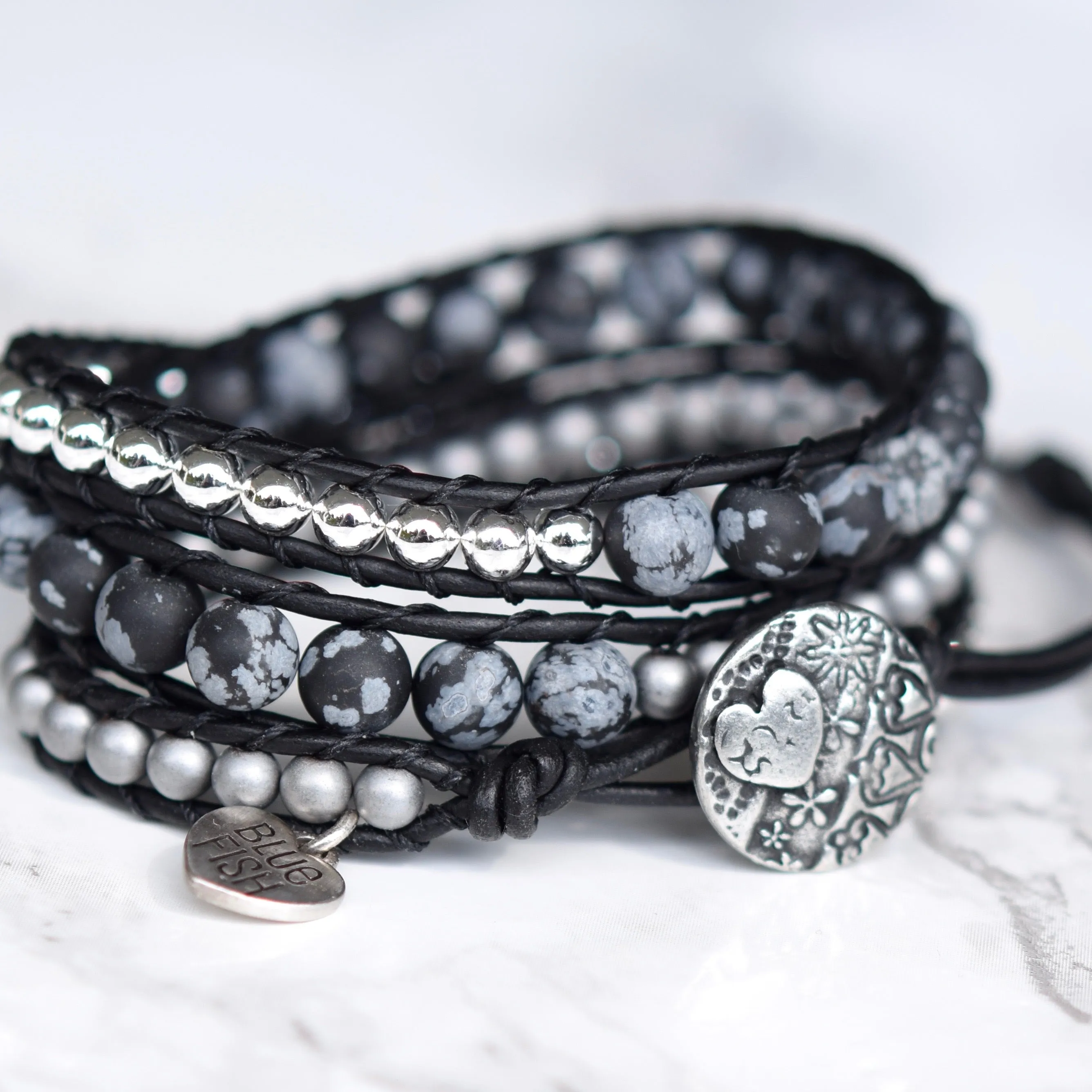 Black Jasper & Hematite Wrap Bracelet