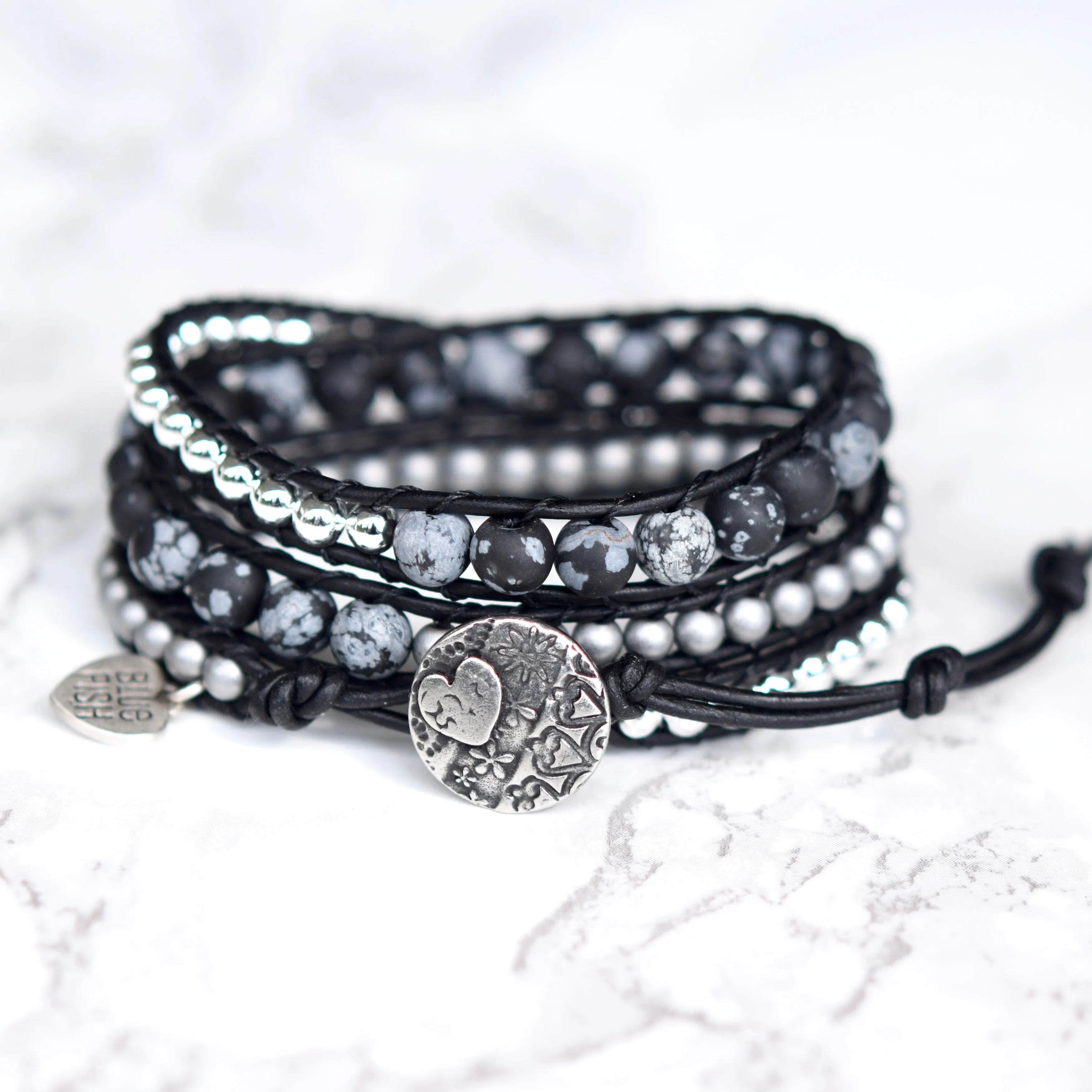 Black Jasper & Hematite Wrap Bracelet