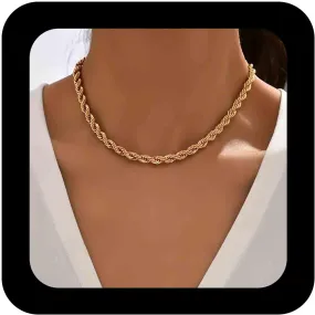Bohemian Twist Link Chain Choker Necklace Gold Rope Chain Necklace Twist Rope Chain Collar Necklace Chunky Link Chain Necklace Jewelry for Women
