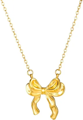 Bow Necklace for Women 18k Gold Plated Silver Charm Stainless Steel Non Tarnish Dainty Womens Necklace Trendy Choker Cute Waterproof Everyday Fashion Jewelry