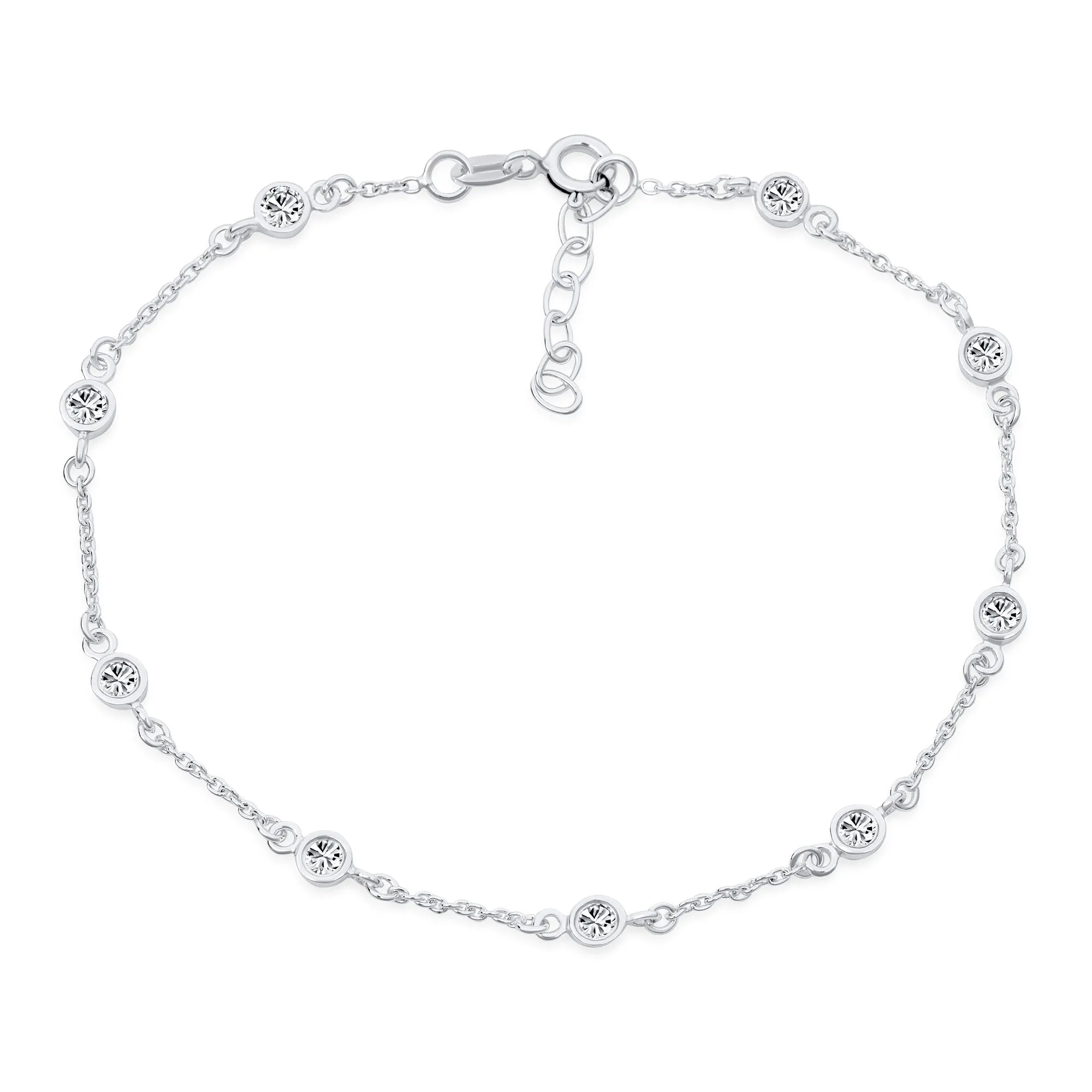 Bridal AAA CZ By The Yard Station Anklet Tennis Ankle Bracelet Silver 9-10 Inch