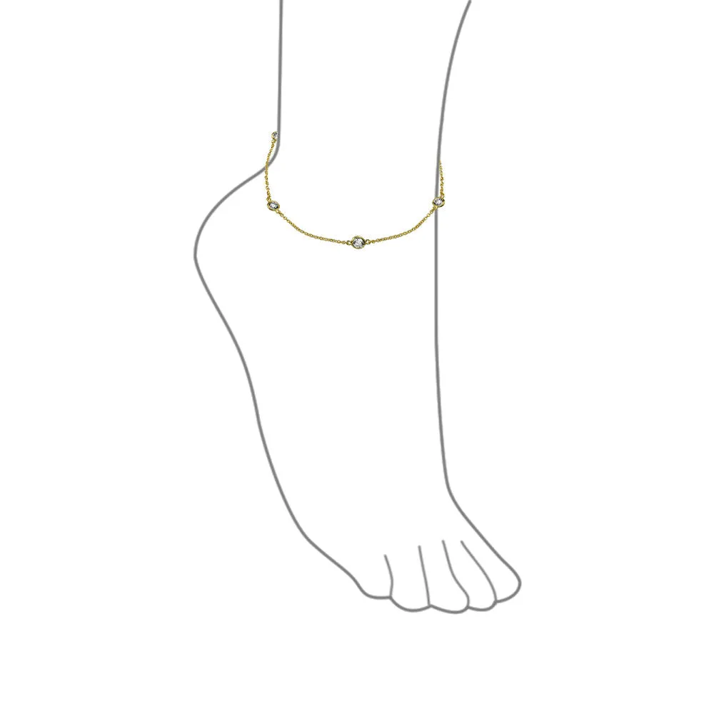 Bridal AAA CZ By The Yard Station Anklet Tennis Ankle Bracelet Silver 9-10 Inch