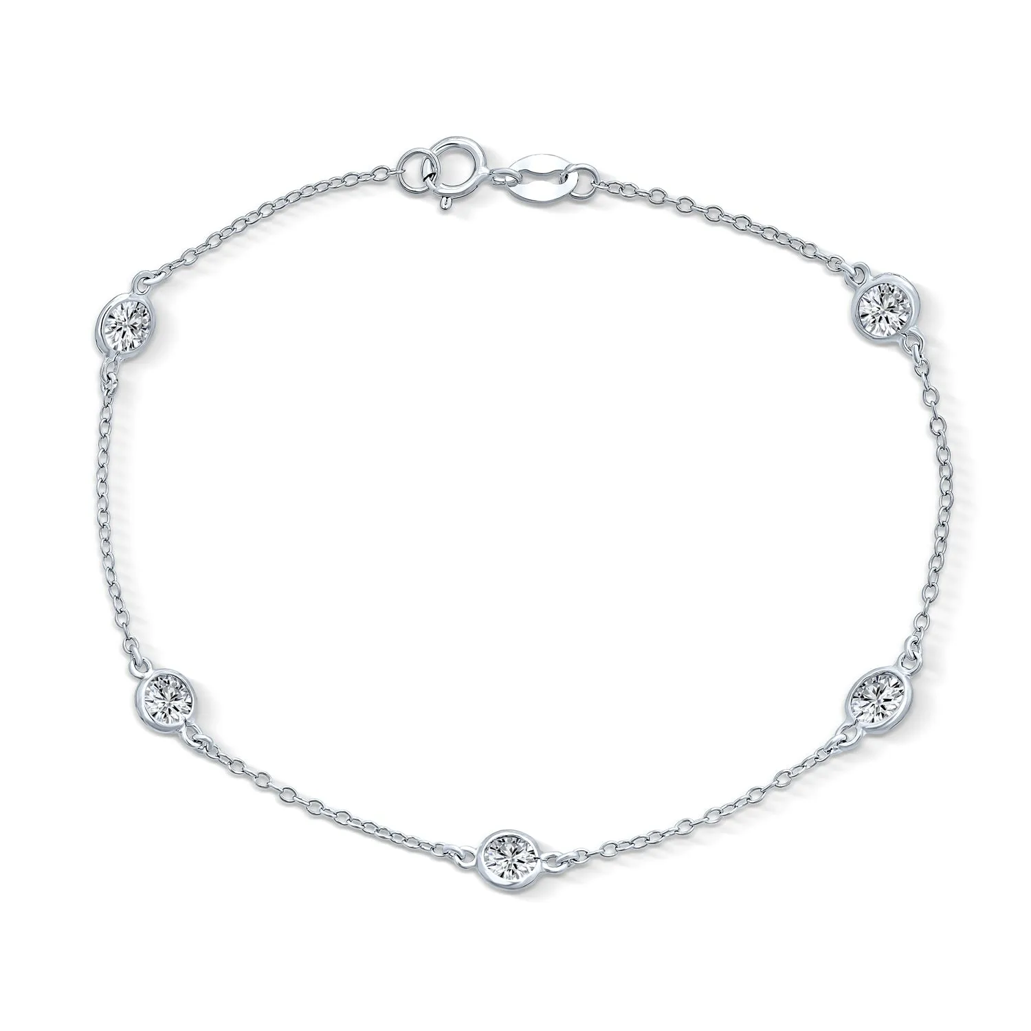 Bridal AAA CZ By The Yard Station Anklet Tennis Ankle Bracelet Silver 9-10 Inch