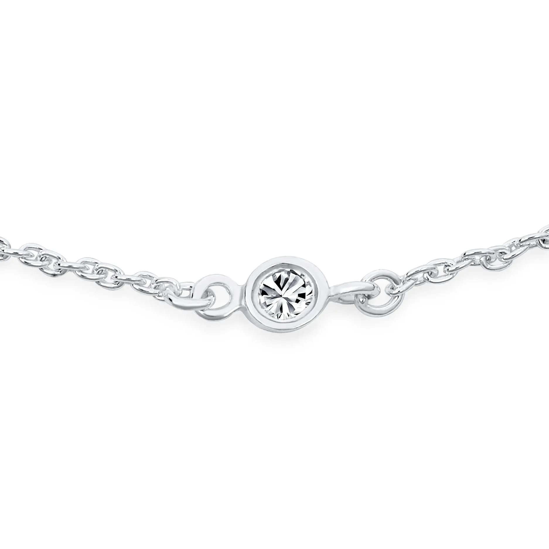 Bridal AAA CZ By The Yard Station Anklet Tennis Ankle Bracelet Silver 9-10 Inch