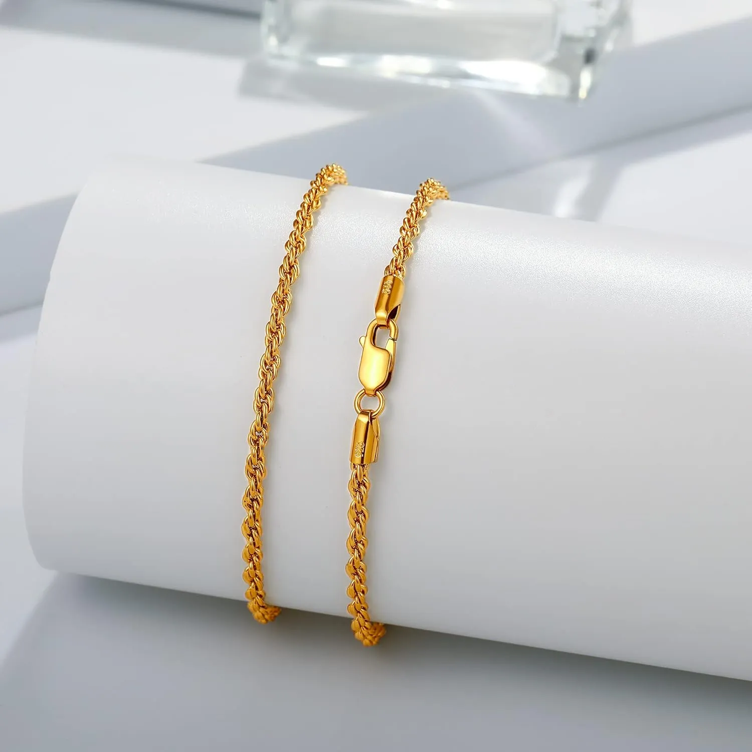 BRIJEWNES 925 Sterling Silver Clasp 2/2.5/3mm Gold | Silver Rope Chain Bracelets for Men Women Solid Diamond Cut Rope Chain Mens Bracelet Chain Bracelets for Men Jewelry Men Gifts