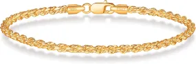BRIJEWNES 925 Sterling Silver Clasp 2/2.5/3mm Gold | Silver Rope Chain Bracelets for Men Women Solid Diamond Cut Rope Chain Mens Bracelet Chain Bracelets for Men Jewelry Men Gifts