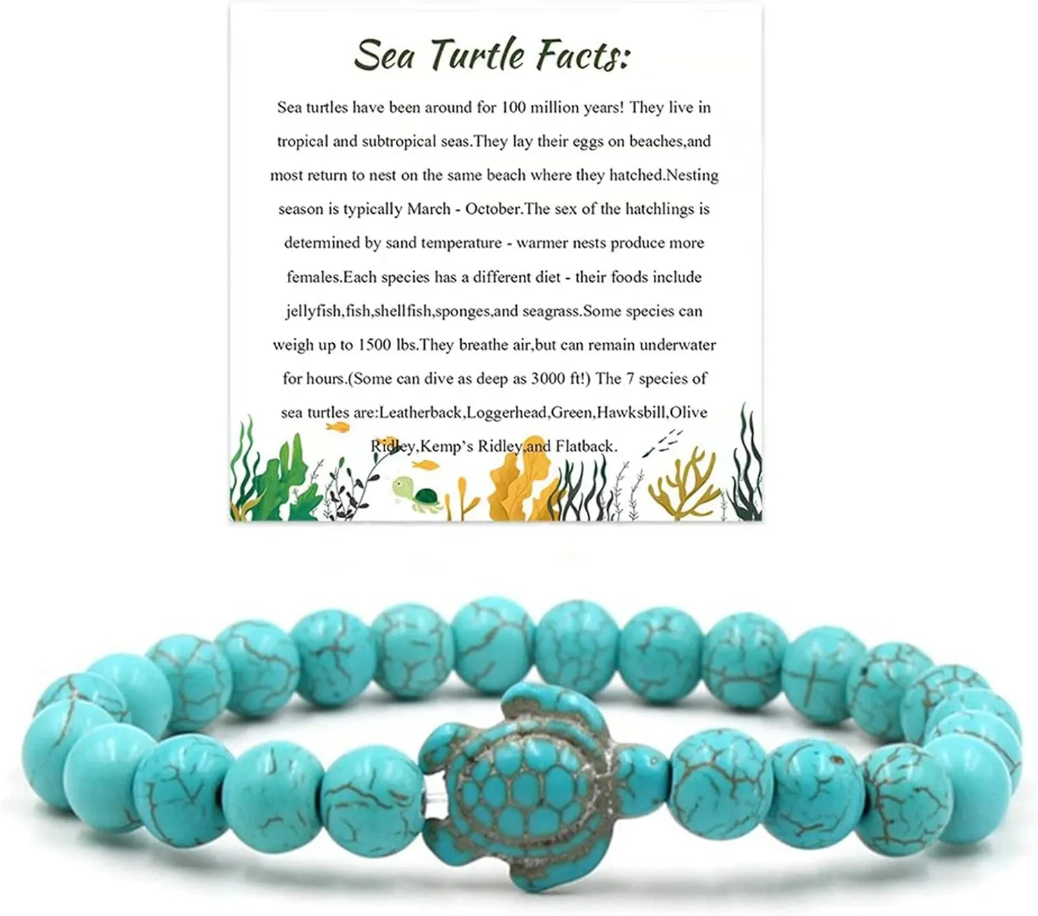 Caiyao 8mm Sea Turtle Natural Stone Beaded Bracelet Set Lava Stone Turquoise Stretchy Elastic Bracelet for Women Men Summer Beach Animal Meditation Jewelry Gift