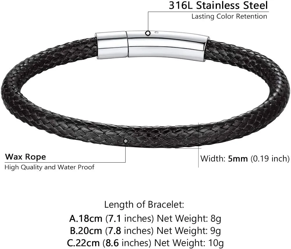 ChainsPro Custom Engraving, Waterproof Braided Rope Leather Bracelet, for Men/Women, Menfriend Gift, 18/20/22CM (Send Gift Box)