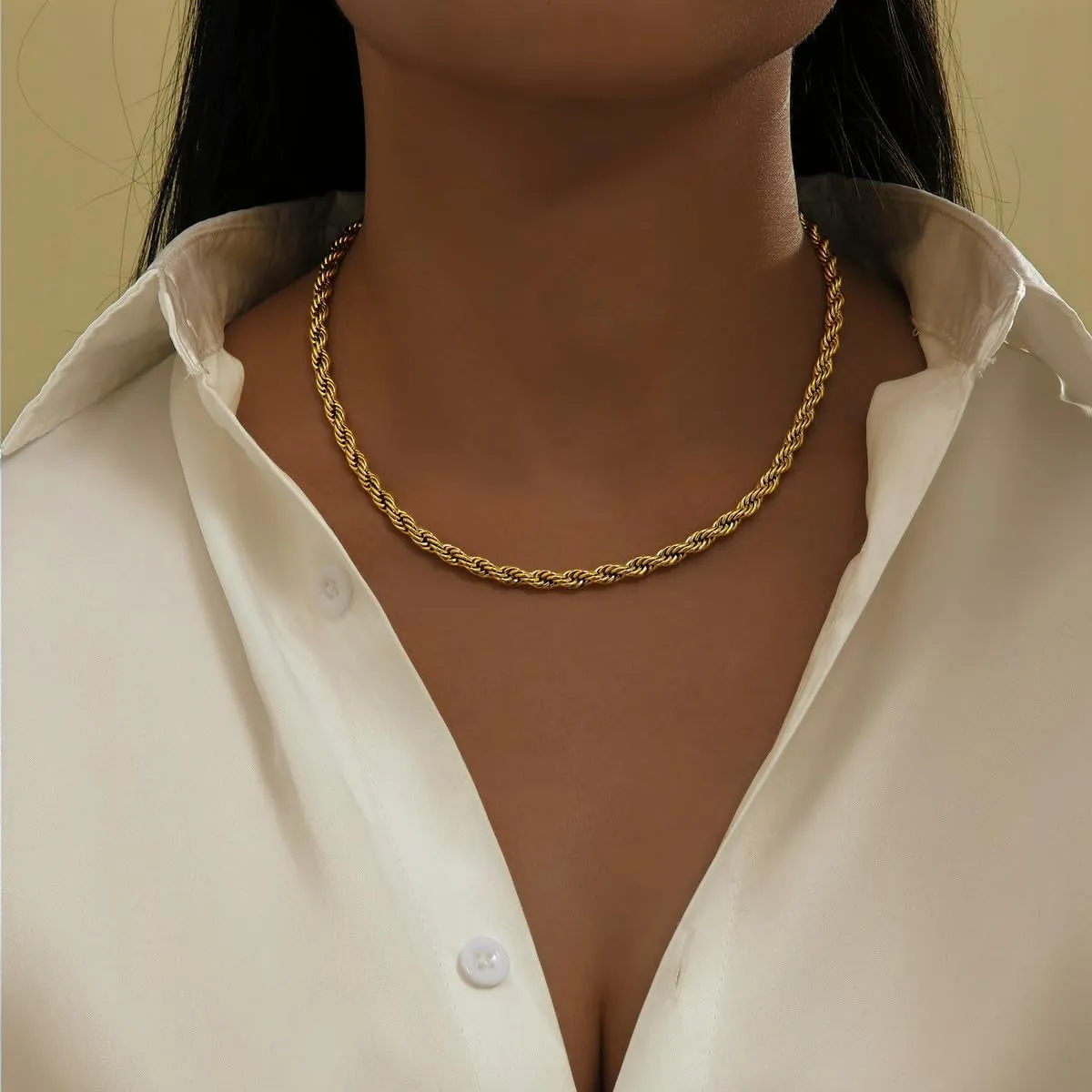 Chunky Gold Chain Necklaces For Woman 18K Gold Plated Elliptical Choker Necklace Snake Herringbone Necklace Adjustable Figaro Chain Thick Rope Chain Trendy Minimalist Jewelry