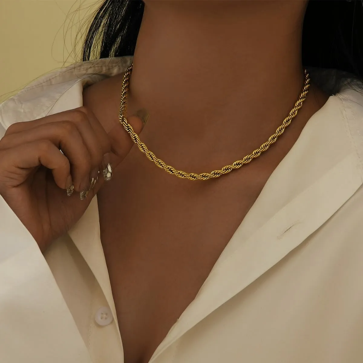 Chunky Gold Chain Necklaces For Woman 18K Gold Plated Elliptical Choker Necklace Snake Herringbone Necklace Adjustable Figaro Chain Thick Rope Chain Trendy Minimalist Jewelry