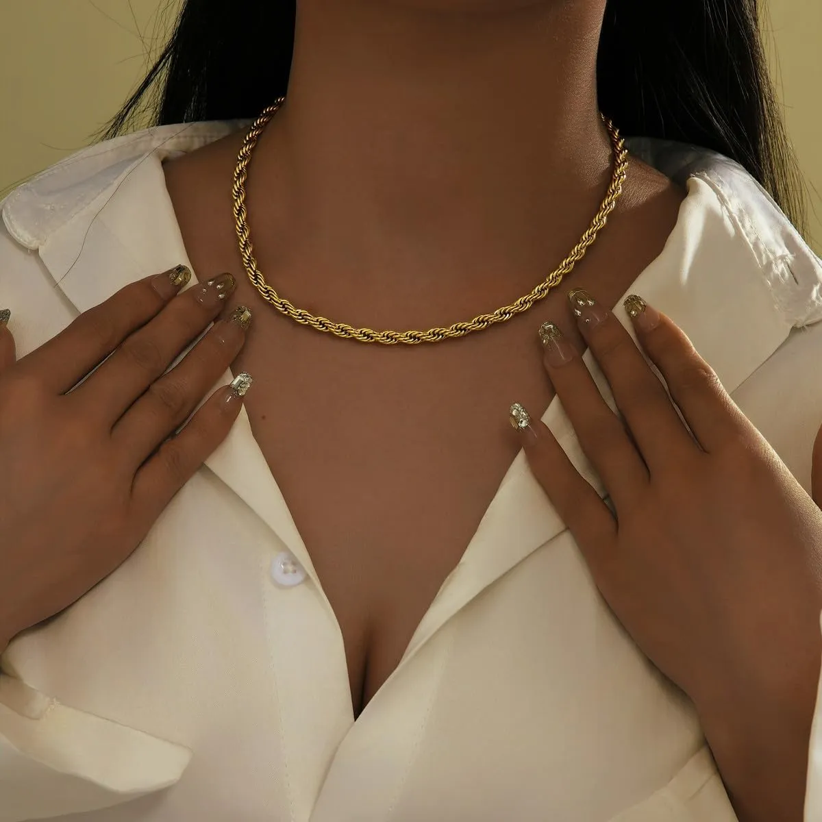 Chunky Gold Chain Necklaces For Woman 18K Gold Plated Elliptical Choker Necklace Snake Herringbone Necklace Adjustable Figaro Chain Thick Rope Chain Trendy Minimalist Jewelry