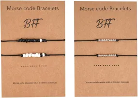 COLORFUL BLING 2 Sets I Love You Morse Code String Bracelet Adjustable Cord Beads Friendship Couples BFF Relationship Jewelry for Men Women Valentine's Gift