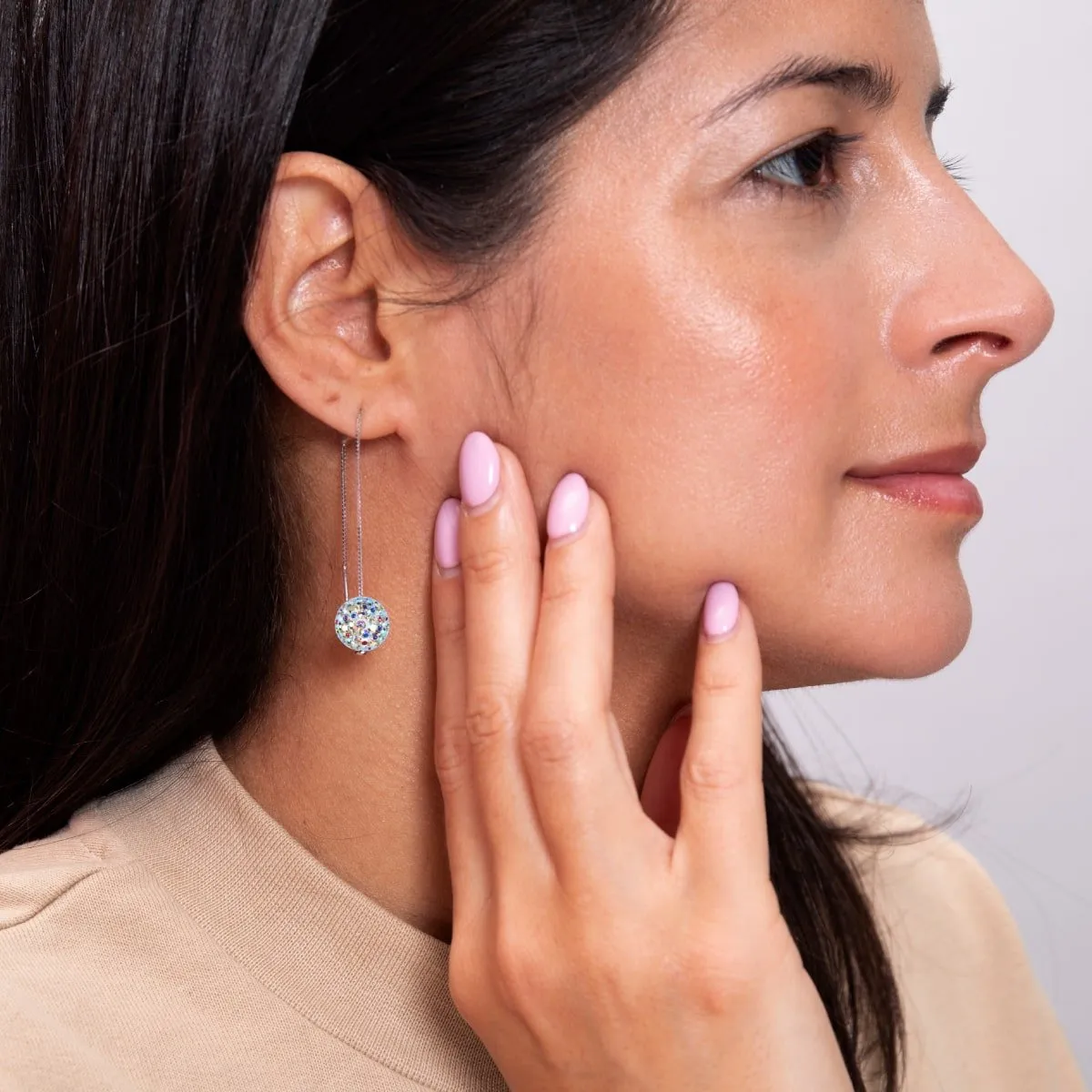 Confetti Crystal | .925 Sterling Silver | Chain Drop Threader Kikiballa Earrings