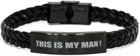 Correctional Officer Braided Leather Bracelet, This is My Man !, Laser Engraved, Stainless Steel Wristband