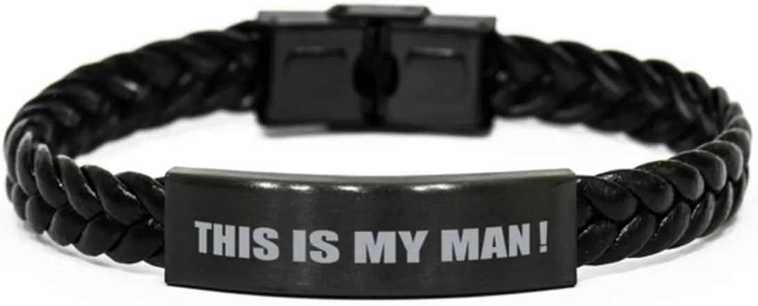 Correctional Officer Braided Leather Bracelet, This is My Man !, Laser Engraved, Stainless Steel Wristband