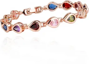 Crystalline Azuria Women 18K White or Rose Gold Plated Teardrops Zirconia Crystals Tennis Bracelet for Women