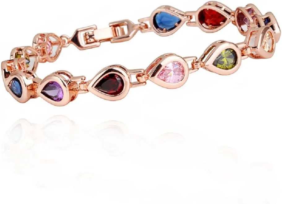 Crystalline Azuria Women 18K White or Rose Gold Plated Teardrops Zirconia Crystals Tennis Bracelet for Women