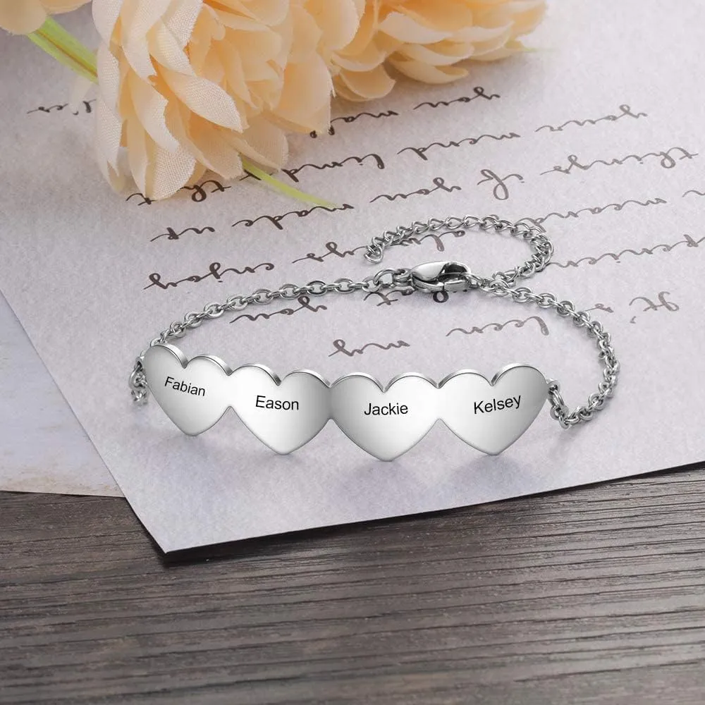 Custom Names Bracelet for Women, Personalized Date Stainless Steel Mother Daughter Bracelet BFF Sisters Heart Bracelets for Women