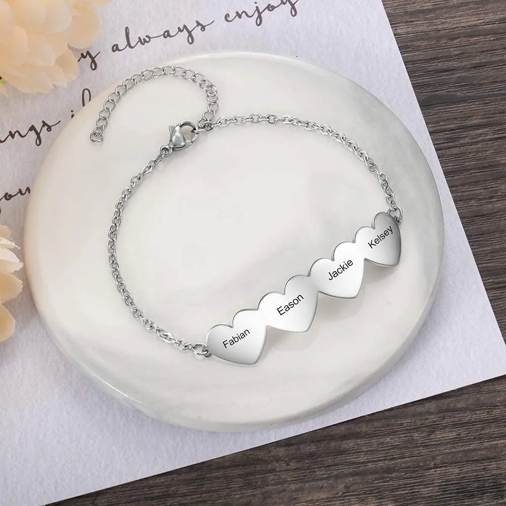 Custom Names Bracelet for Women, Personalized Date Stainless Steel Mother Daughter Bracelet BFF Sisters Heart Bracelets for Women