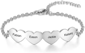 Custom Names Bracelet for Women, Personalized Date Stainless Steel Mother Daughter Bracelet BFF Sisters Heart Bracelets for Women