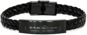 Dad Braided Leather Bracelet, DAD No. 1 The Man The Myth The Legend, Laser Engraved, Stainless Steel Wristband