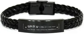 Dad Braided Leather Bracelet, Dad's Old TIME NO.1 The Man. The Myth. The Legend Whiskey, Laser Engraved, Stainless Steel Wristband