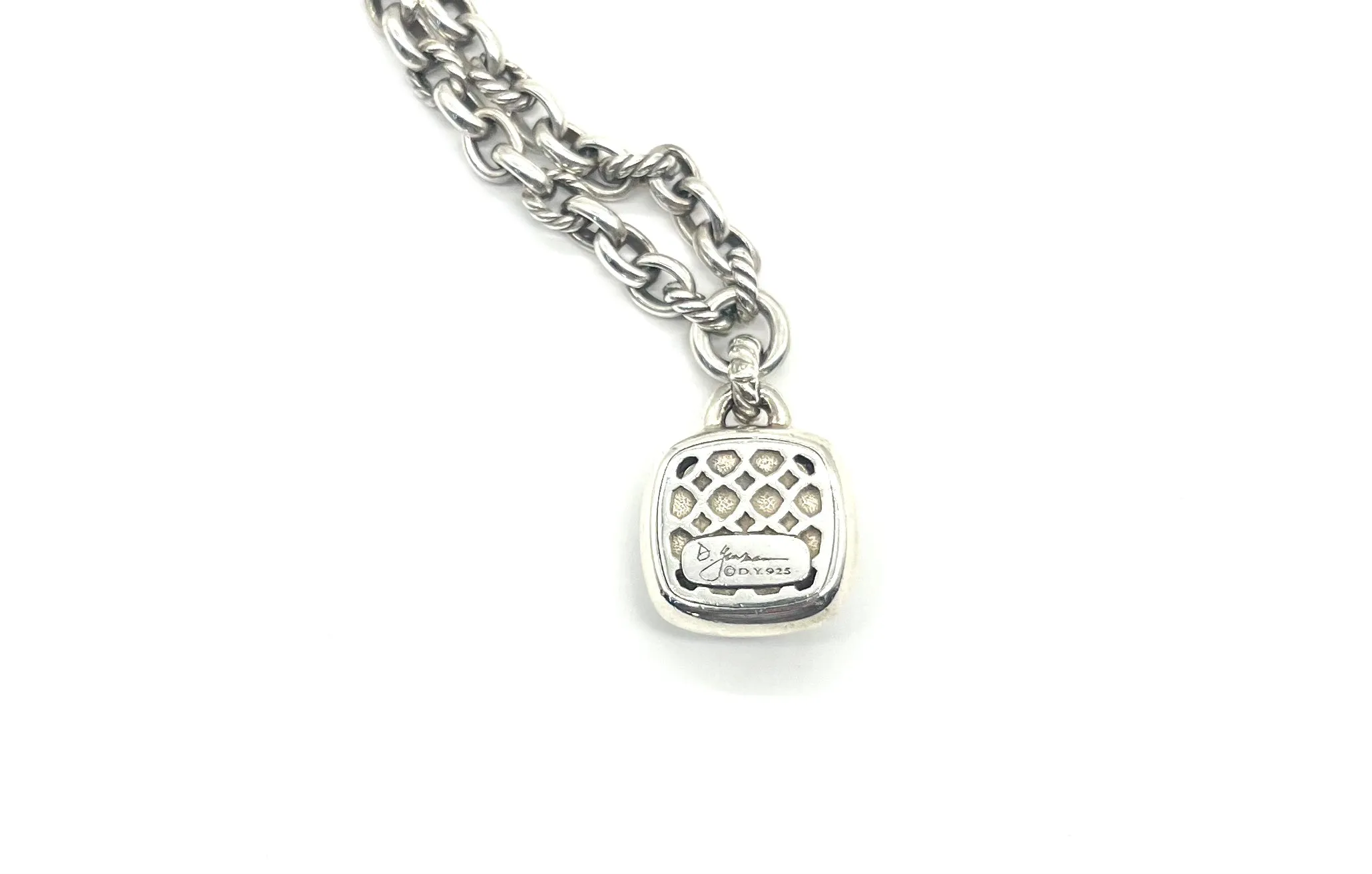 David Yurman Sterling Silver Green Topaz and Diamond Halo Necklace
