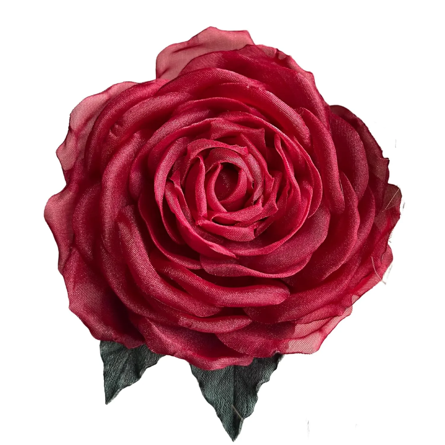 Deep red flower brooch, maroon-red silk rose pin 3,5’. Mother's day, Valentine's day gift, Organza flower hair clip. Rose corsage. Floral-detail brooch, silk anniversary rose (Deep Red)