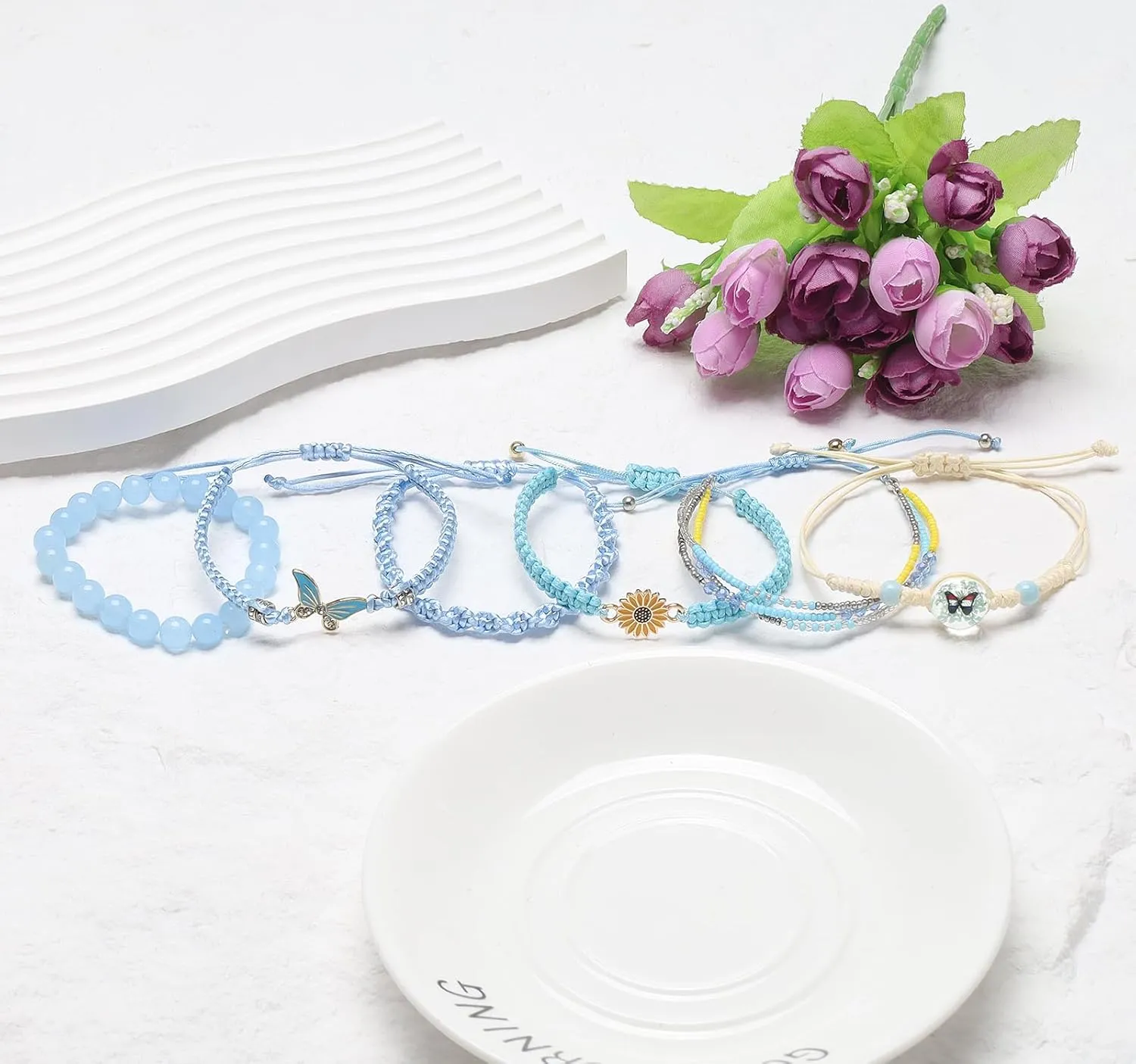DS 6PCS String beads Charm Bracelets for Teen Girls Handmade Braided Rope Butterfly daisies Eternal flower Boho Surfer Bracelet for women Adjustable friendship Stretch birthday jewelry Gift Friends