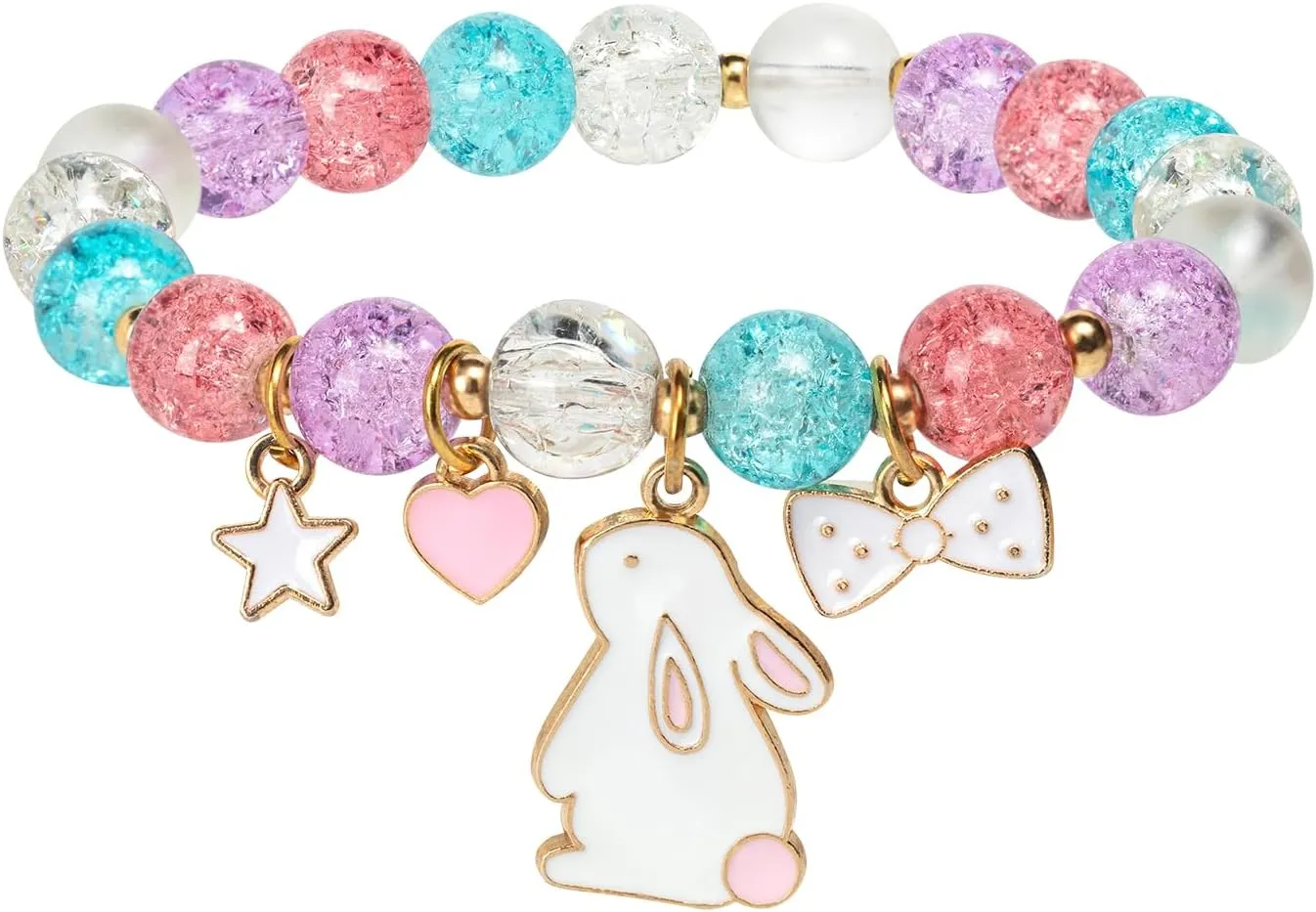 Easter Gifts for Women, Easter Colorful Bead Bracelets Basket Stuffers, Cute Bunny Pendant Bracelet Accessories Easter Egg Fillers