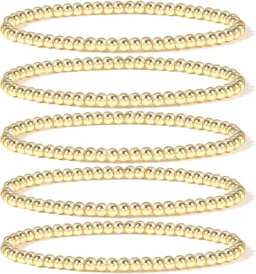 Elegance 11 designs 14K Gold Plated Bead Ball Bracelet Stretchable Elastic Gold Beaded Bracelets for Women