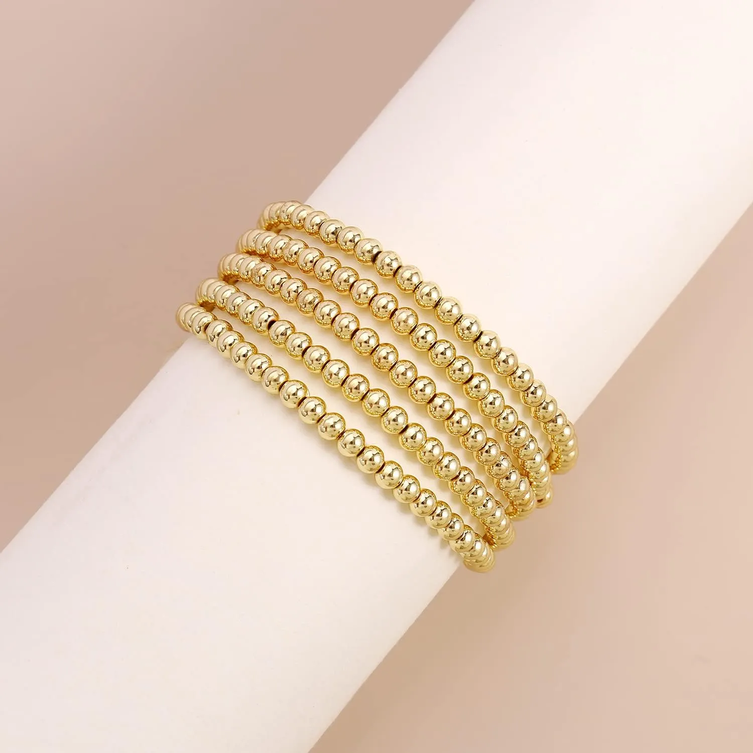 Elegance 11 designs 14K Gold Plated Bead Ball Bracelet Stretchable Elastic Gold Beaded Bracelets for Women
