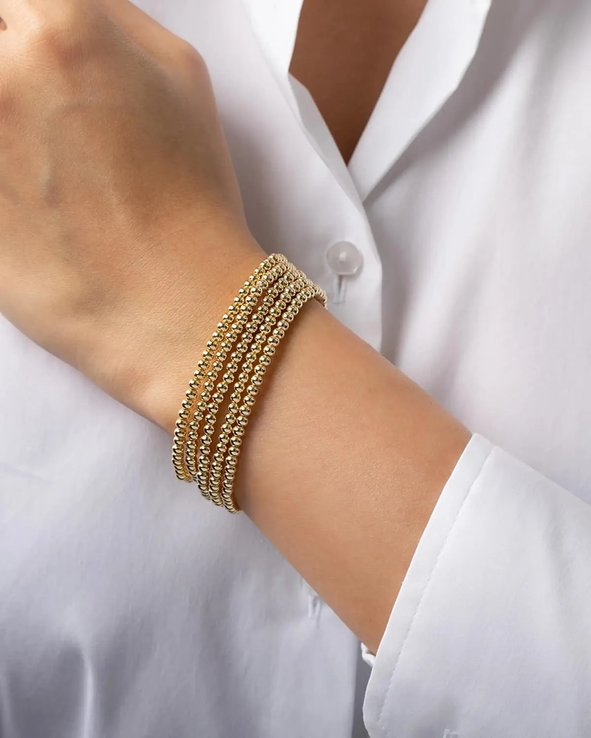 Elegance 11 designs 14K Gold Plated Bead Ball Bracelet Stretchable Elastic Gold Beaded Bracelets for Women