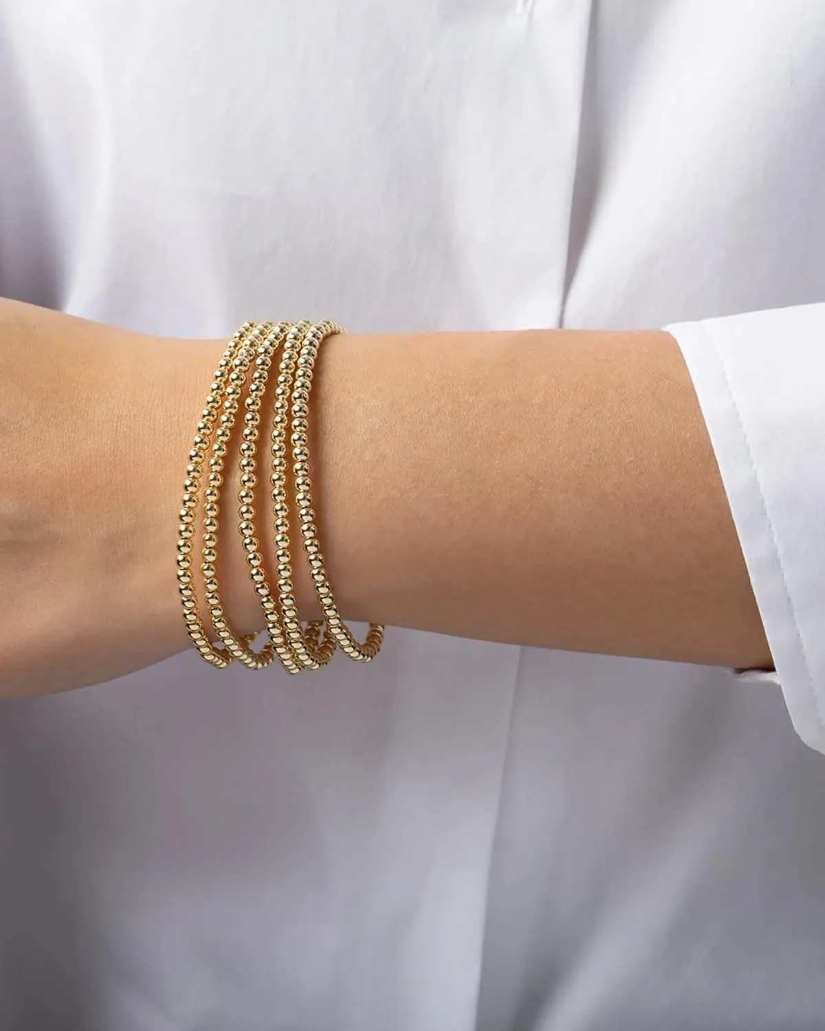 Elegance 11 designs 14K Gold Plated Bead Ball Bracelet Stretchable Elastic Gold Beaded Bracelets for Women